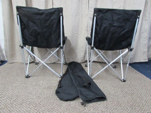 TWO PORTABLE FOLDING CHAIRS WITH STORAGE BAGS