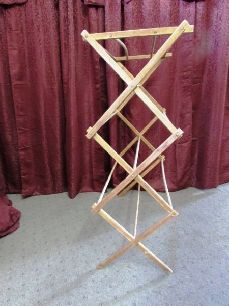 VINTAGE WOODEN FOLDING CLOTHES DRYING RACK 