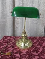 VINTAGE BANKERS LAMP WITH GREEN GLASS SHADE