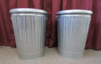 TWO GALVANIZED METAL TRASHCANS WITH LIDS 