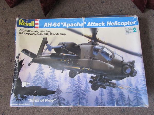 APACHE ATTACK HELICOPTER MODEL KIT, FOKKER TRIPLANE KIT AND CUSTOM CORVETTE 