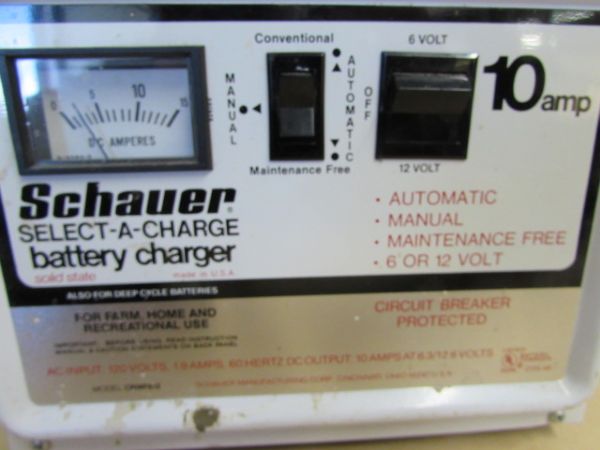 BATTERY CHARGER,  JUMPER CABLES, BACK UP ALARM & MORE