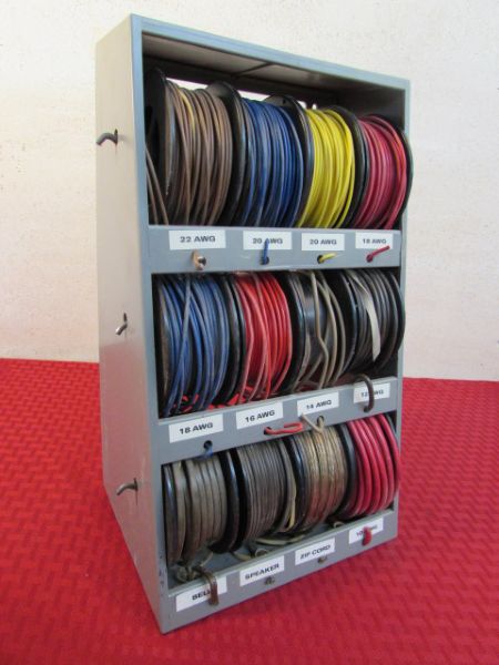 SPOOLS OF ELECTICAL WIRES WITH ORGANIZING RACK 