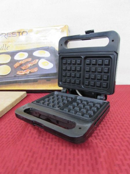 PRESTO  COOL TOUCH ELECTRIC  GRIDDLE, WAFFLE MAKER & CUTTING BOARD 