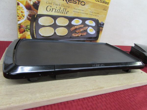 PRESTO  COOL TOUCH ELECTRIC  GRIDDLE, WAFFLE MAKER & CUTTING BOARD 