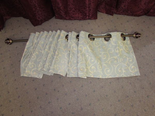 CARD TABLE BY COSCO, LACE TABLE CLOTH, CURTAIN ROD WITH VALANCE