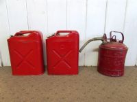 TWO 5 GALLON JERRY CANS & A VINTAGE  5 GALLON CAN