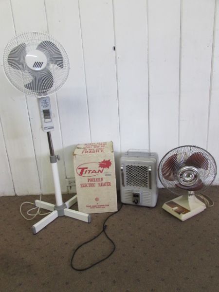 FLOOR STAND FAN, TABLE TOP FAN AND A HEATER!