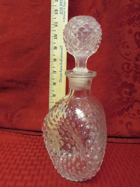 VARIETY OF DECANTERS, GIANT MARTINI GLASS, FISH BOTTLE & MORE