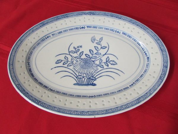 BLUE DANUBE DISHES BY MULTIPLE MAKERS & TWO SERVING PLATTERS