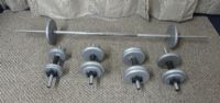 FREE WEIGHTS WITH BENCH BAR & CURL BARS
