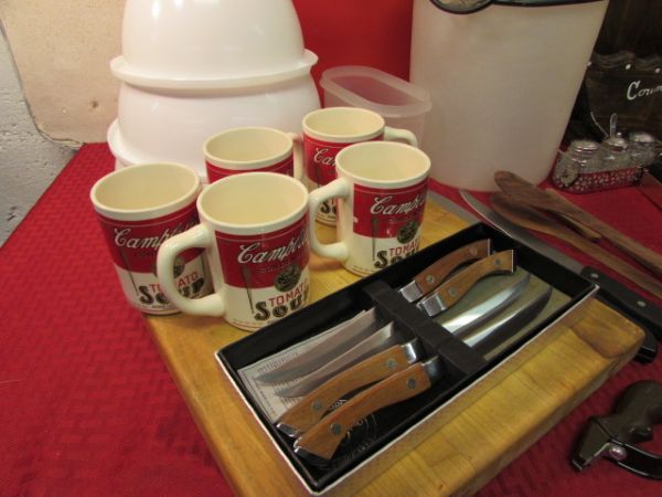 KITCHEN VARIETY LOT WITH QUALITY KNIVES