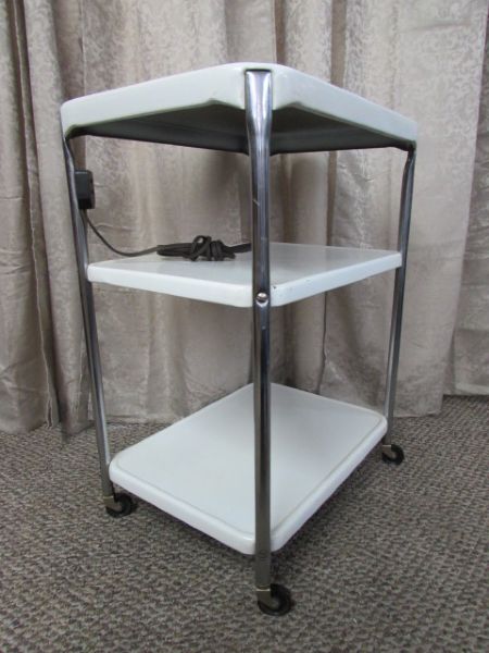 METAL UTILITY CART WITH LARGE WOOD BUTCHER BLOCK