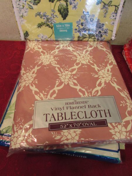 SEVENTEEN VINYL TABLECLOTHS- ALL BUT 3 ARE UNUSED 
