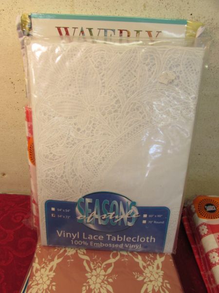 SEVENTEEN VINYL TABLECLOTHS- ALL BUT 3 ARE UNUSED 
