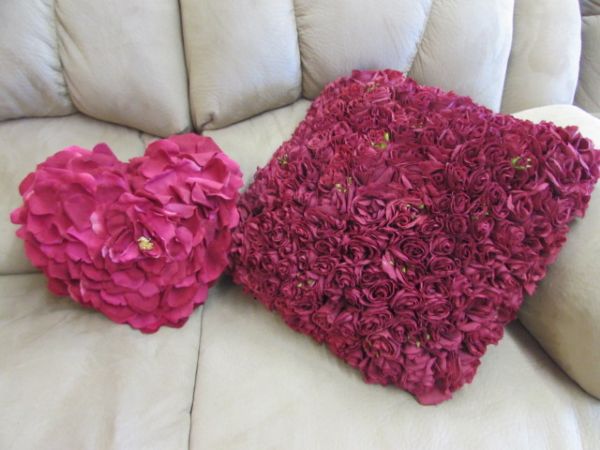 TWO PILLOWS WITH SILK ROSES!  