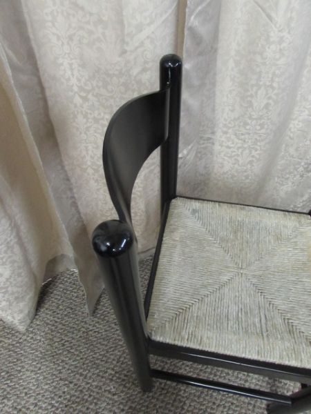 BLACK LACQUER CHAIR WITH  RATTAN SEAT