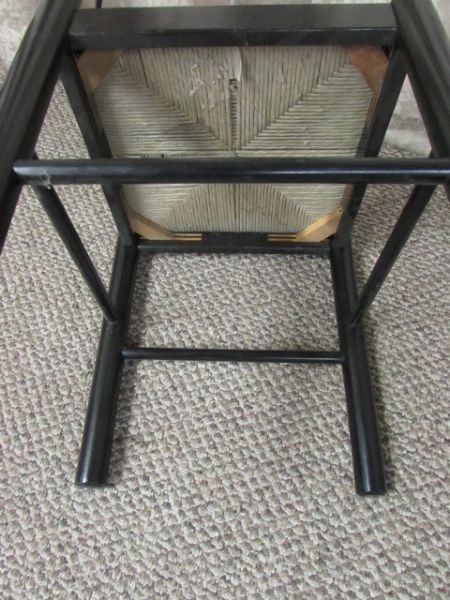 BLACK LACQUER CHAIR WITH  RATTAN SEAT