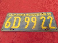 1939 CALIFORNIA WOLRDS FAIR LICENSE PLATE