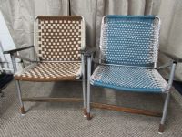 VINTAGE LAWN CHAIRS WITH MACRAME SEATS