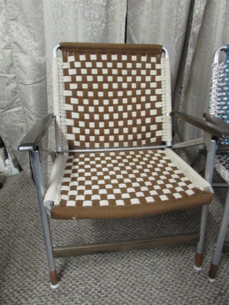 VINTAGE LAWN CHAIRS WITH MACRAME SEATS