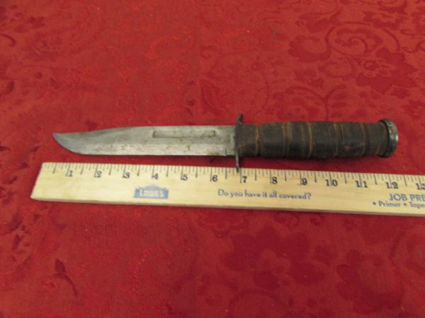 USMC KA BAR KNIFE WITH STACKED LEATHER HANDLE COMBAT KNIFE