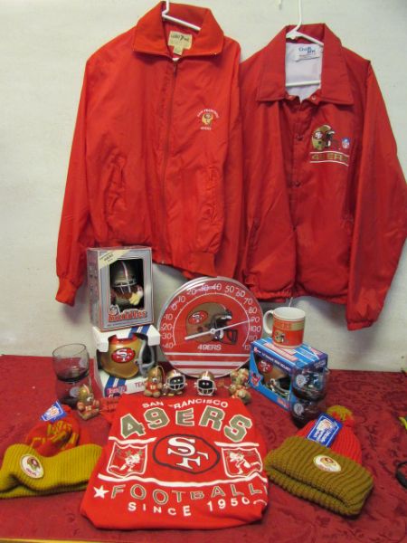 49ERS COLLECTIBLES, JACKETS, THERMOMETER, MINI HELMET, TEAM MASCOT & MORE