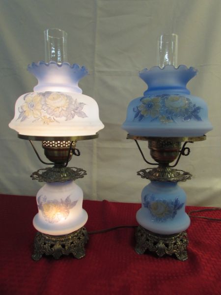 TWO VINTAGE RETRO HURRICANE TABLE LAMPS