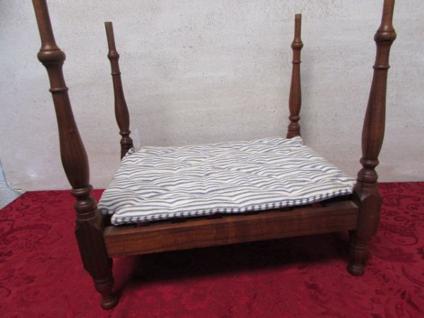 BEAUTIFUL ANTIQUE WALNUT FOUR POSTER DOLL BED