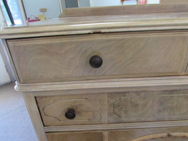 ANTIQUE TALL DRESSER MATCHES THE BED IN LOT 42