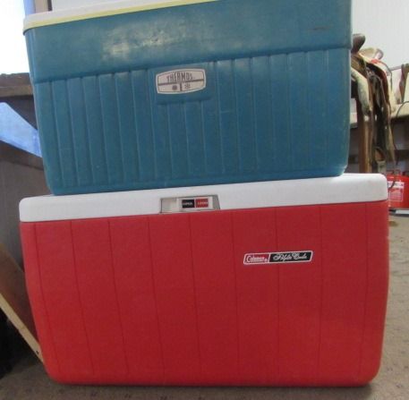 LARGE CAPACITY COLEMAN  & THERMOS BRAND ICE CHESTS