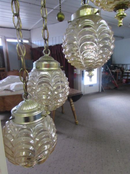 VINTAGE MULTIPLE  GLASS GLOBE SPIRAL HANGING LAMP