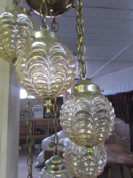 VINTAGE MULTIPLE  GLASS GLOBE SPIRAL HANGING LAMP