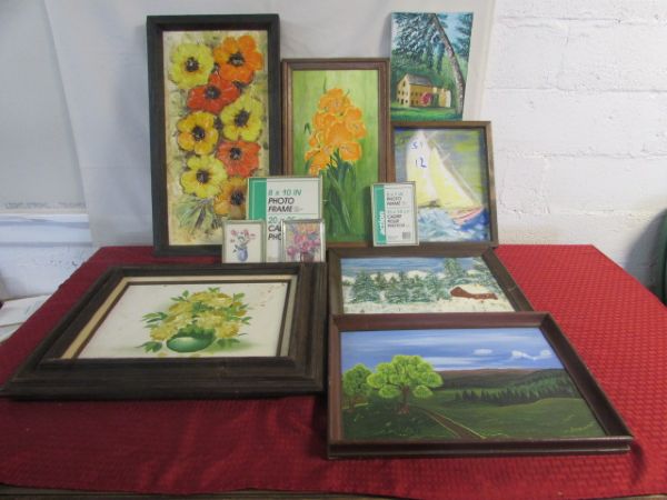 AWESOME LOT OF 10 CANVAS BACKED WOOD AND METAL FRAMES! 