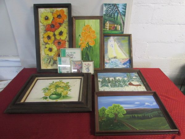 AWESOME LOT OF 10 CANVAS BACKED WOOD AND METAL FRAMES! 