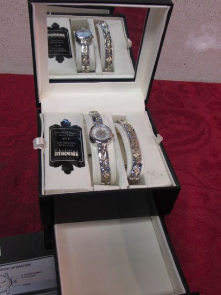 MOTHER-OF-PEARL ACCENTED LADY'S WATCH IN JEWELRY BOX