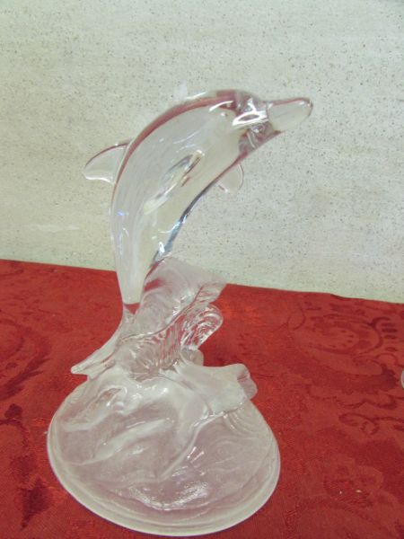 VARIETY OF GLASS AND PORCEALIN LENOX DOLPHINS & MORE