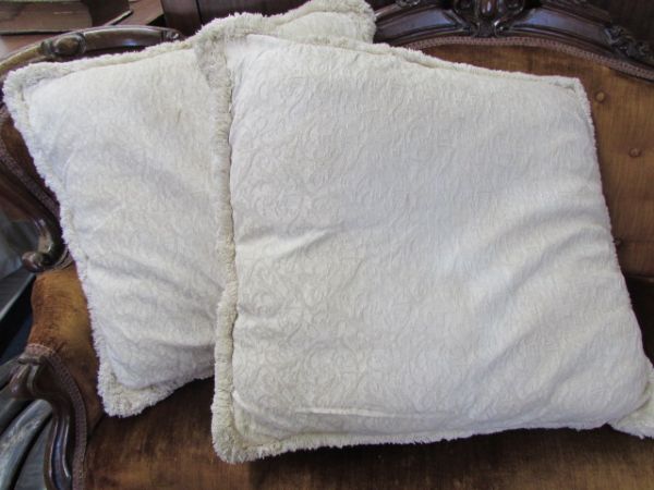 TWO LARGE FRINGED PILLOWS