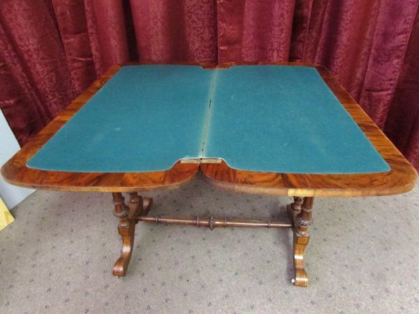 ANTIQUE TABLE CONVERTS TO A GAME TABLE.