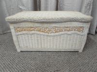 BEAUTIFUL MEDIUM SIZE WICKER CHEST WITH CARVED WOOD ACCENTS