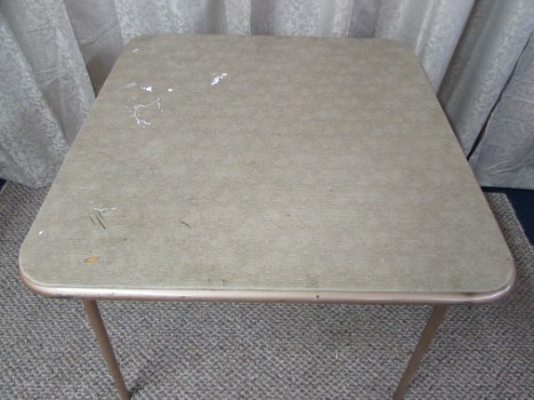 SQUARE CARD TABLE WITH TWO FOLDING CHAIRS
