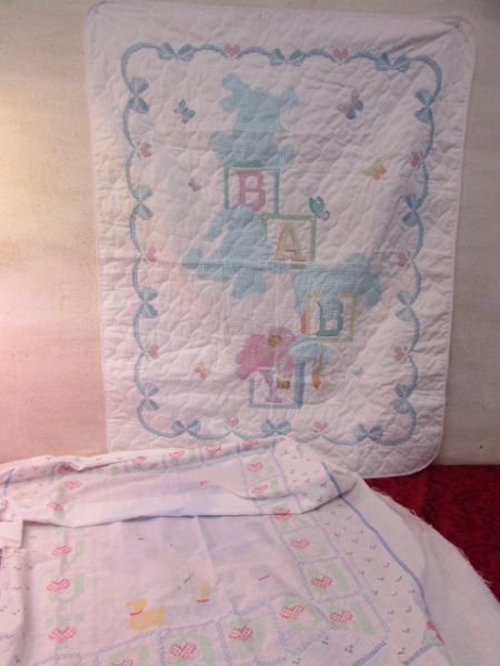 PARTIALLY FINISHED HAND EMBROIDERED BABY QUILTS