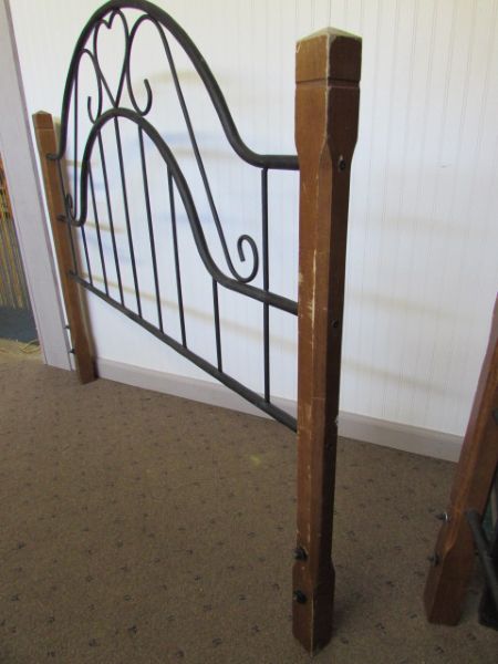 DECORATIVE HEARTS ABOUND ON THIS METAL & WOOD BED FRAME.