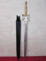 BROADSWORD WITH BONE HANDLE & LEATHER SCABBARD