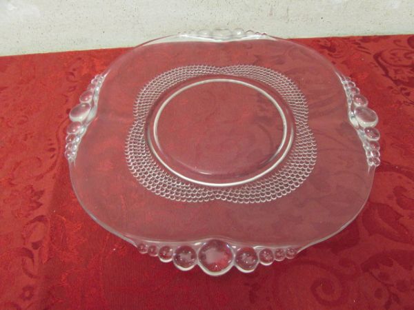 DEPRESSION GLASS PLATTER, BOWL & PLATE, CRYSTAL CANDY DISH & MORE