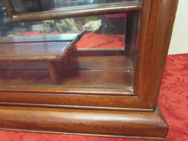 ROSEWOOD CURIO CABINET WITH MOTHER OF PEARL INLAY