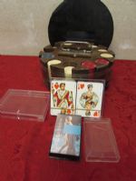 VINTAGE CAROUSEL WITH POKER CHIPS, MARILYN MONROE CARDS & MORE