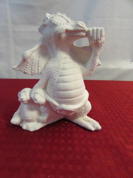 CERAMIC U-PAINT FIGURINES- DRAGONS, DOLL HOUSE BENCHES & MORE