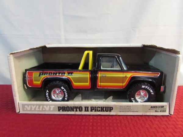  VINTAGE PRONTO II PICKUP, DIE-CAST LINCOLN TOWNE CAR & A MUSIC BOX MODEL T