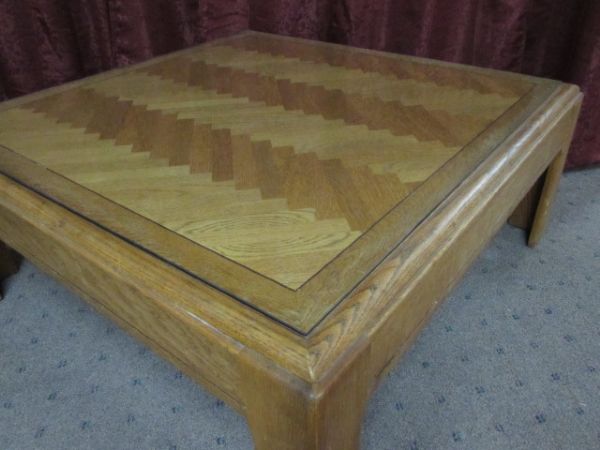 OAK COFFEE TABLE &  PROTECTIVE GLASS TOP